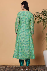 Green Chanderi Kurta Set With Block Print